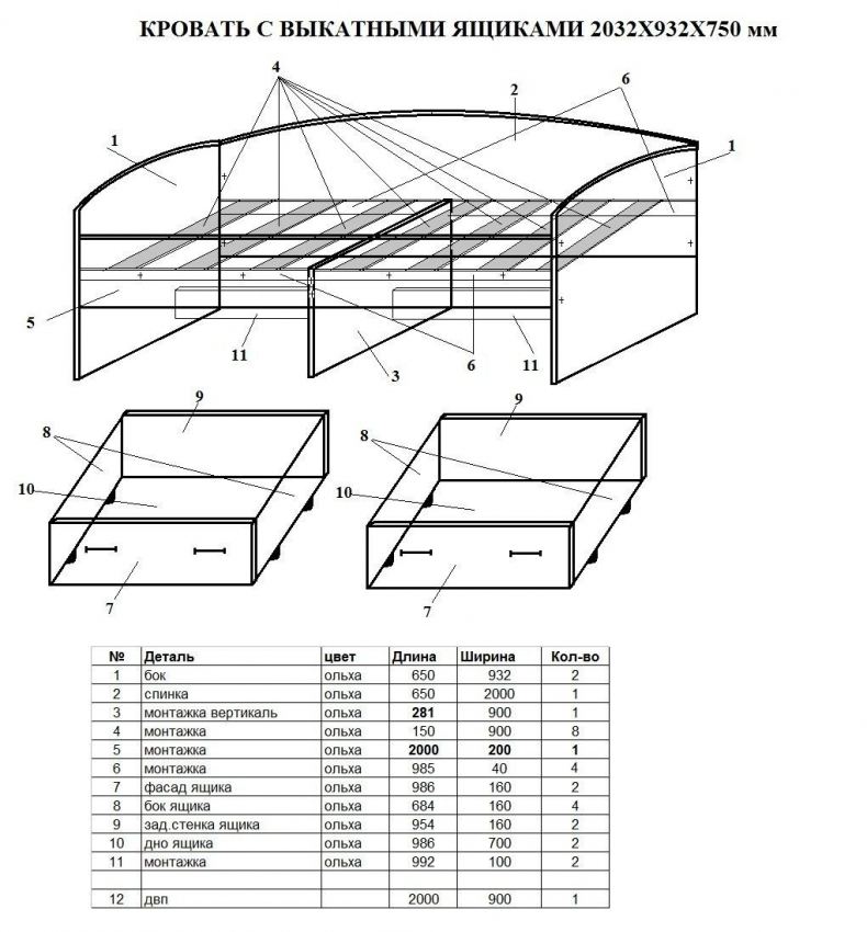 Кровать с ящиками своими руками чертежи и размеры схемы и проекты эскизы