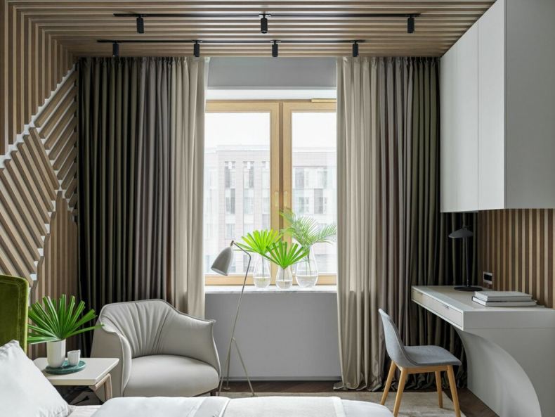 Дизайн штор для спальни ( фото): красивые и современные занавески