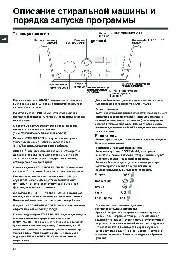 Как включить стиральную машину аристон автомат старого образца