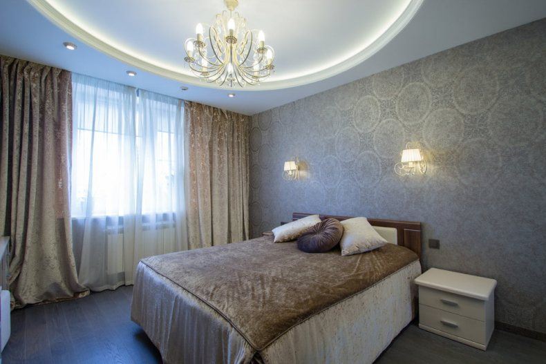 Дизайн подвесного потолка из гипсокартона в спальне
