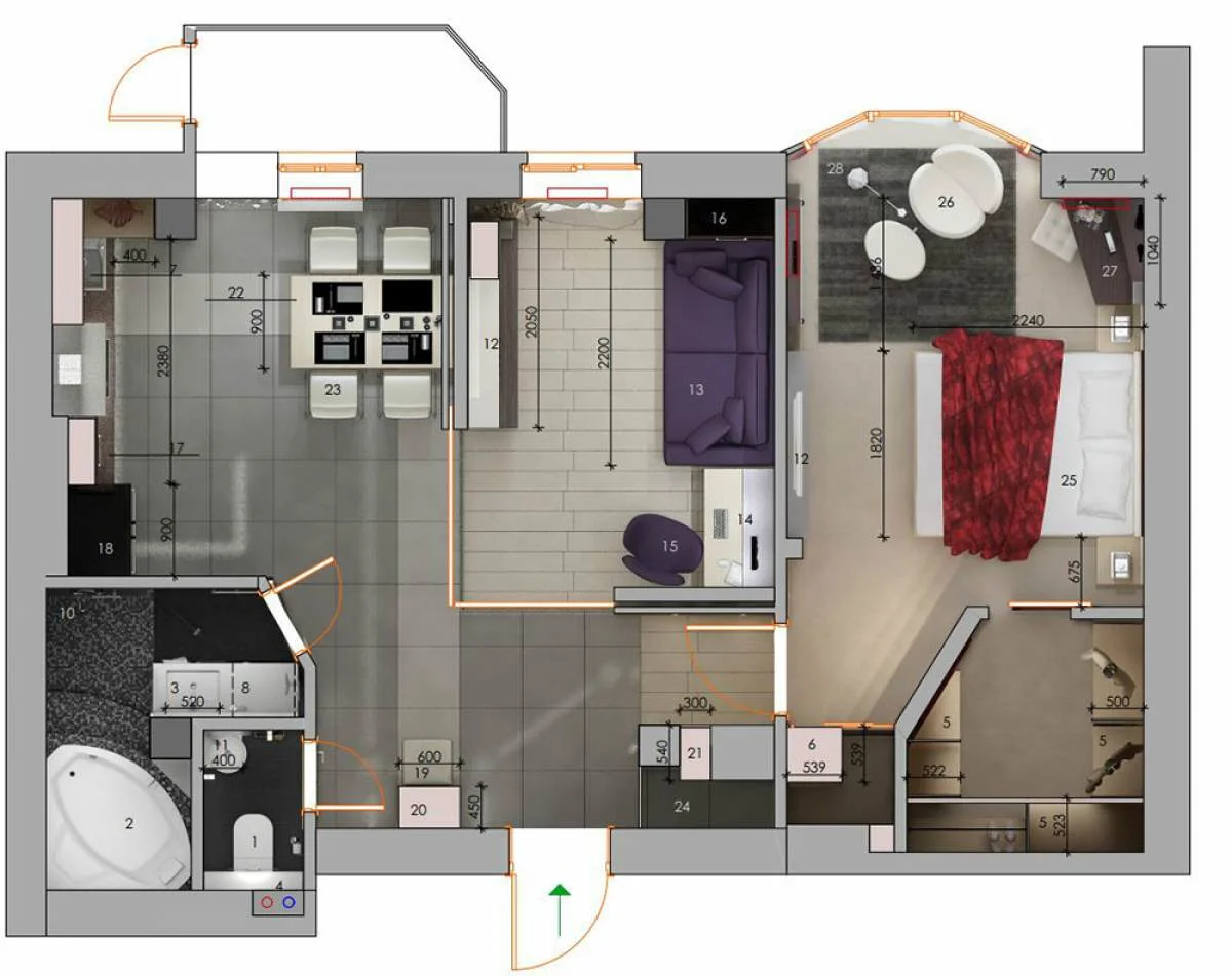 Готовый квартира 2 комнатный. Планировка двушки 48 кв.м. Дизайнерские проекты квартир двухкомнатной. Дизайнерские планировки квартир. План проект двухкомнатной квартиры.