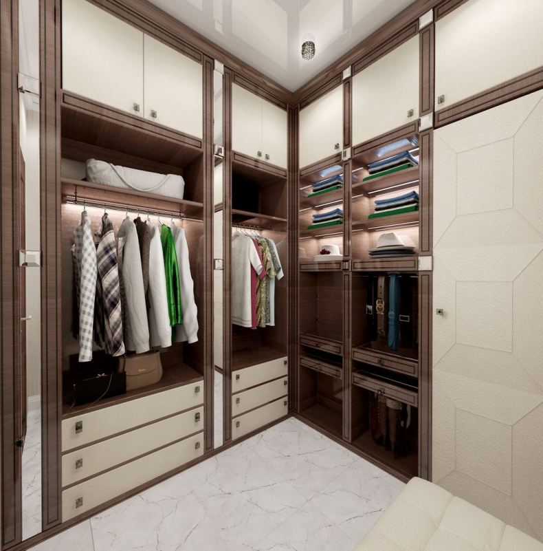 Грамотный и функциональный дизайн гардеробной комнаты